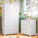 Ver imagem 2 de Guarda Roupa Infantil 3 Portas Cômoda 3 Gavetas Duda Branco - Phoenix