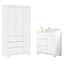Ver imagem 1 de Guarda Roupa Infantil 3 Portas Cômoda 3 Gavetas Duda Branco - Phoenix