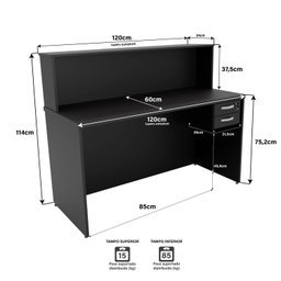 Balcão Atendimento Recepção Consultório 1200x600 C/gaveteiro - Preto - 5