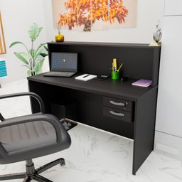 Balcão Atendimento Recepção Consultório 1200x600 C/gaveteiro - Preto - 1