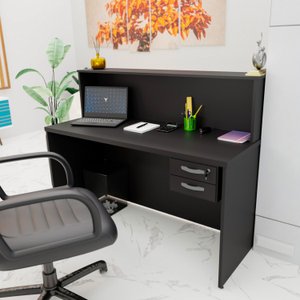 Balcão Atendimento Recepção Consultório 1200x600 C/gaveteiro - Preto