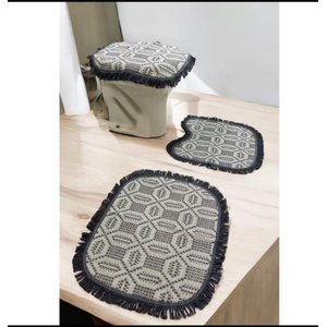 Tapete de Banheiro Jogo 3 Peças: Azul Marinho Luxo