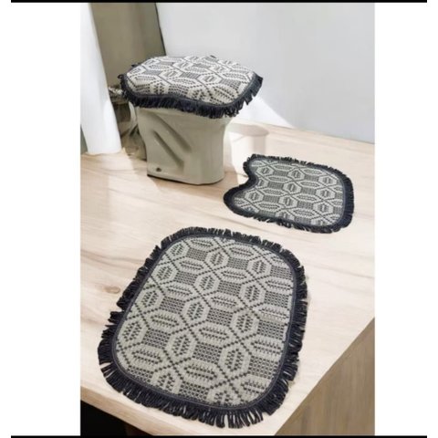 Tapete de Banheiro Jogo 3 Peças: Azul Marinho Luxo