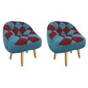 Ver imagem 1 de Kit 02 Poltrona Paloma Escritório Sala Pé Palito Suede Azul Turquesa e Suede Vinho - Dominic Decor