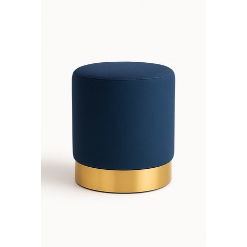 Kit Puff Rodape Dourado Azul Linho