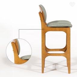Kit 2 Banquetas Alta Estofada Rafine Madeira Maciça Castanho Linho Verde - 2