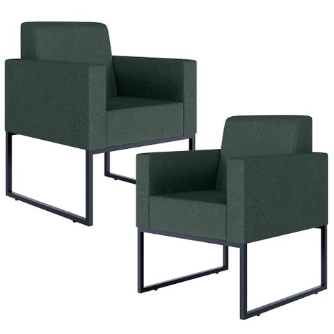Kit 2 Poltronas Decorativa Sala Recepção Base Fixa de Metal Helô L02 Linho Verde Musgo - Lyam