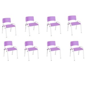 Kit 8 Cadeiras Infantil Iso, Escola, Base Branco- Lilas