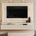 Ver imagem 1 de Rack Suspenso Gaia com Led e 2 Gavetas com Detalhes Ripado Calacata Off White Madetec