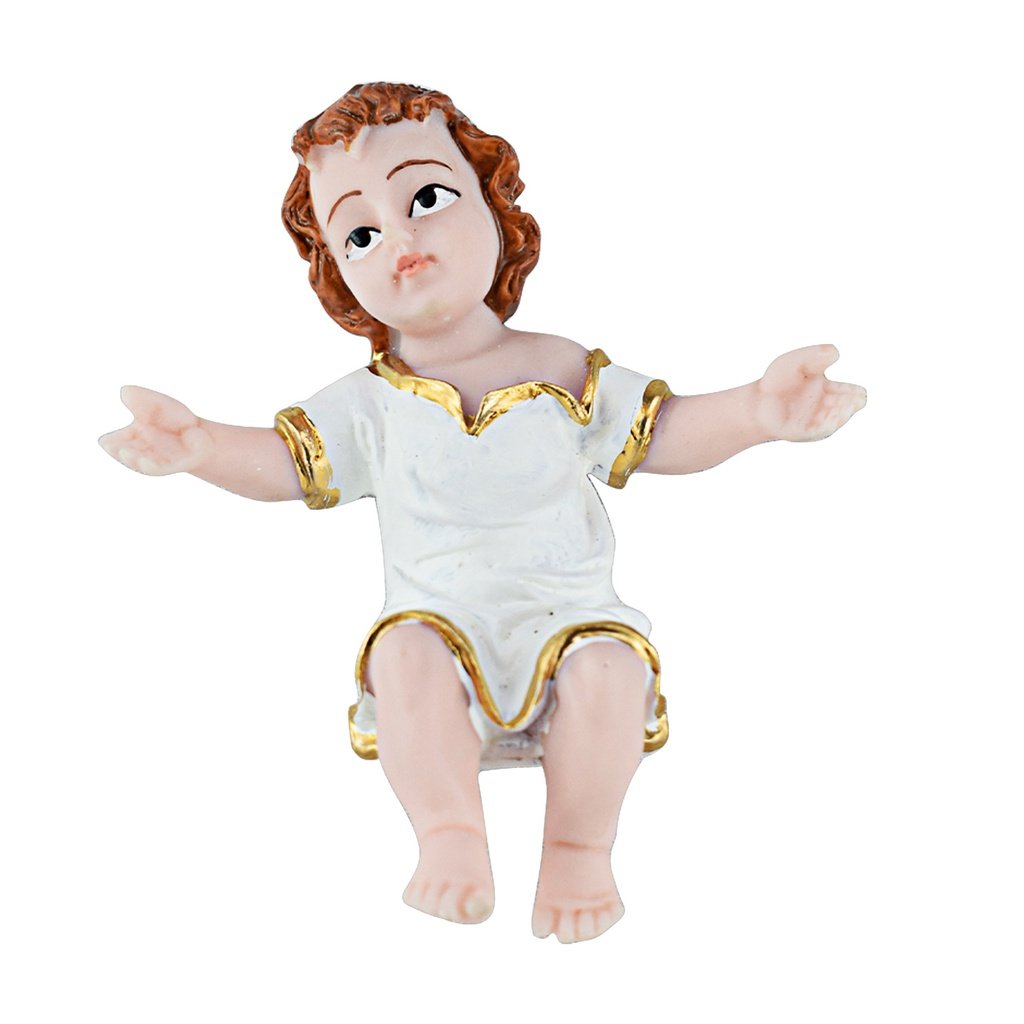 Imagem Presépio Menino Jesus 18cm Manjedoura em Madeira Enfeites de Natal Resina:branco