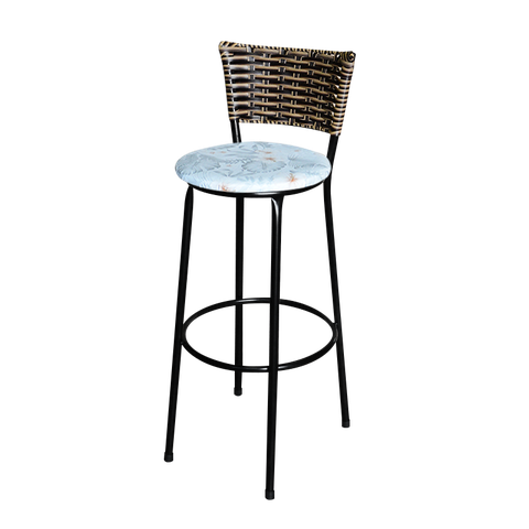 Banqueta Alta Para Cozinha Ratan Cappuccino Preta Estofado Floral  Floral 
