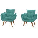 Ver imagem 1 de Kit 2 Poltronas Decorativas Lidi Suede Azul Tiffany Pés Palito Caramelo para Sala de Estar Luxo - Be