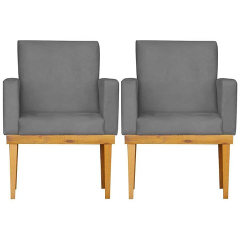 Kit 2 Poltrona Decorativa para Sala Bella Base Madeira Maciça Corino:Cinza