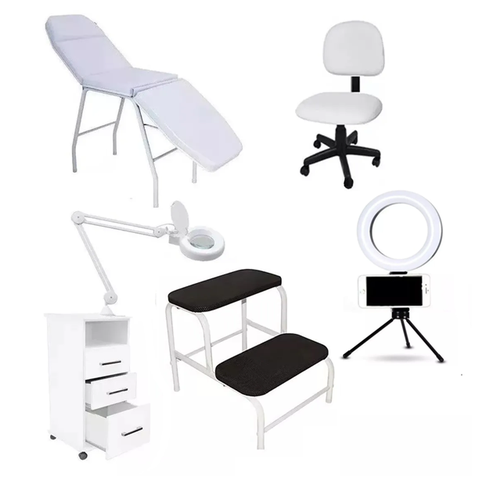 Kit Estética Maca Lupa Armário Mocho Escada e Brinde Fiscomed Kit para Estética