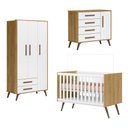 Ver imagem 1 de Conjunto Quarto de Bebê Completo Cômoda Berço com Colchão e Roupeiro Qencanto Retrô Freijó Qmovi