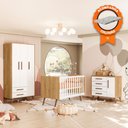 Ver imagem 3 de Conjunto Quarto de Bebê Completo Cômoda Berço com Colchão e Roupeiro Qencanto Retrô Freijó Qmovi