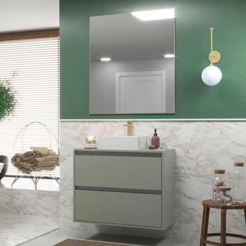Gabinete para Banheiro com Cuba e Espelheira 80cm Mdf Verde Dubai - On Móveis