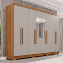 Ver imagem 1 de Guarda-roupa Casal Pinheiro 8 Portas 4 Gavetas com Pés e Espelho Cinamomo/off White - Pnr Móveis