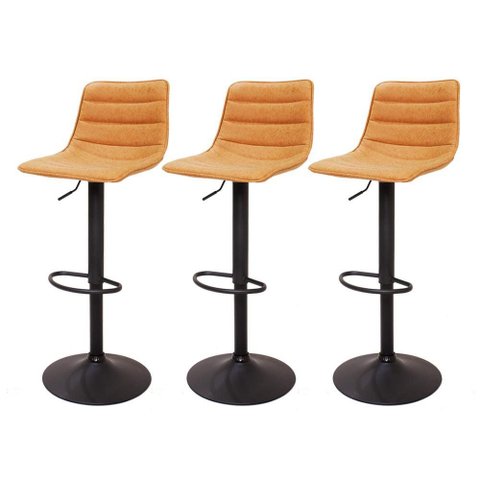 Kit 3 Banquetas Altas com Encosto Alto Giratória para Cozinha Ilha Barbacena Éssen Caramelo Luxo