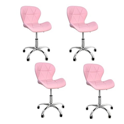 Kit 4 Cadeiras Escritório Slim Vegas Base Giratória Estofada Rosa Quartzo