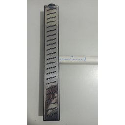 Ralo Linear 6x50 modelo Grelha Inox Polida Desenho S com Tela Anti Insetos e Coletor Preto - Ficone  - 5