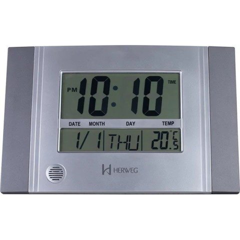 Relógio de Parede ou Mesa Digital Calendário Termômetro Herweg 6472