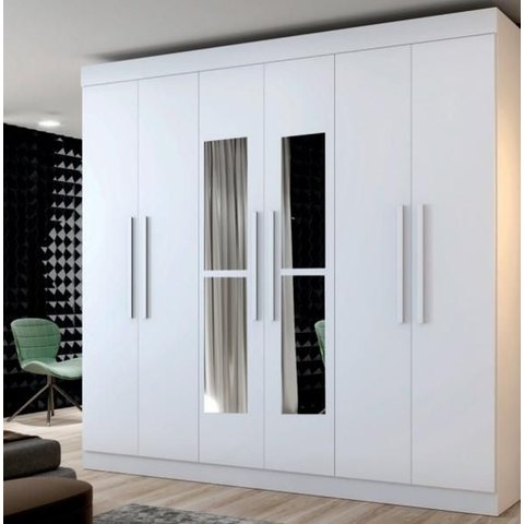 Guarda Roupa Delta 6 Pts com Espelho Branco - Leifer