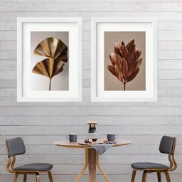 Kit 2 Quadros Folhagem Bronze - 60x48cm:madeira Branca - 2