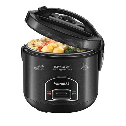 Panela Elétrica de Arroz Mondial Top View 10X Pe-30-10x 700W Preto Tampa com Visor Antiaderente