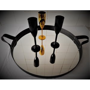 Bandeja Adnet Decorativa Redonda 300x3Mm Preto C Alça Preta