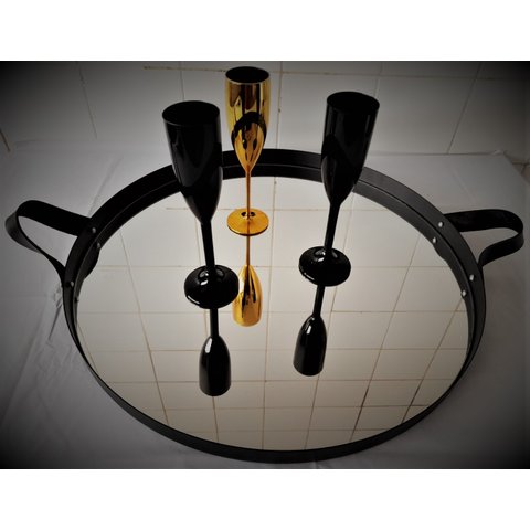 Bandeja Adnet Decorativa Redonda 300x3Mm Preto C Alça Preta