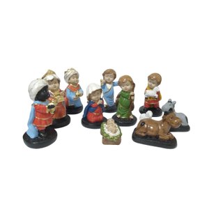 Presépio Natalino Infantil Color Miniatura 11 Peças Gesso Decoração