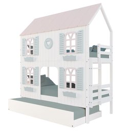 Treliche Casinha Bela com Coração 4 Janelas Venezianas - Madeira Maciça Branco/rosa/verde | - 2