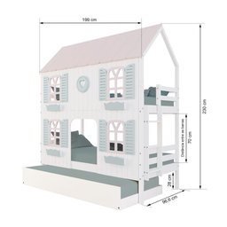 Treliche Casinha Bela com Coração 4 Janelas Venezianas - Madeira Maciça Branco/rosa/verde | - 3