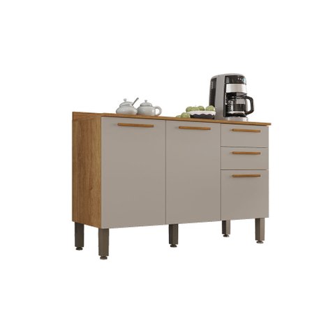 Balcão Valência 1,20m 3 Portas 2 Gavetas Sallêto:cinamomo/off