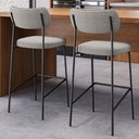 Ver imagem 2 de Kit 08 Banquetas Alta Bar Cozinha Sala Jantar Preto Elira L02 Couríssimo Preto Linho Cinza - Lyam D