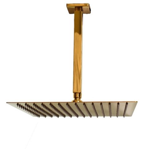 Ducha Chuveiro Dourado Inox Teto Slim 20x20 Quadrado Suporte Luxo Area Externa Piscina Banho