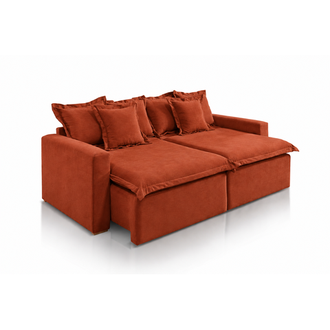 Sofá Retrátil Cortina com Espuma Soft D28 e Molas Bonnel Flex:Veludo Terracota/2,50