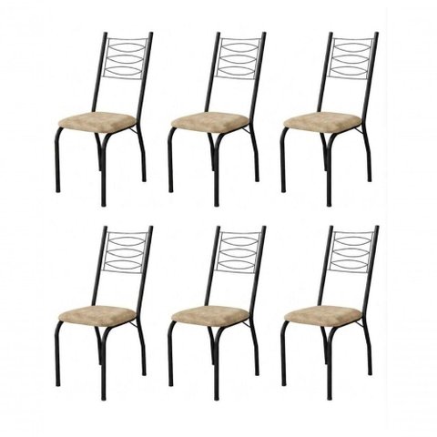 Kit 6 Cadeiras de Jantar Tubular Preto Estrutura em Aço Suede Bege Gat Magazine