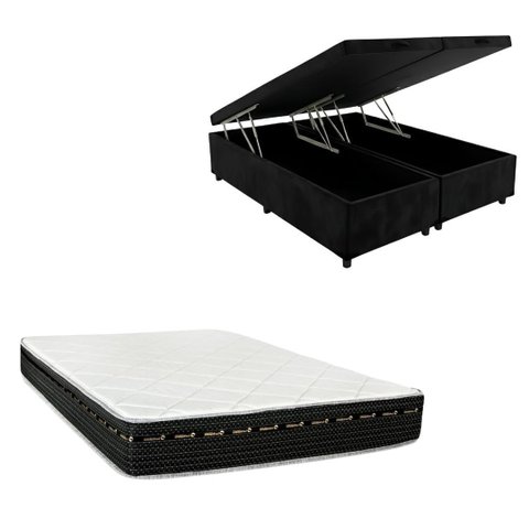 Cama Box Baú Bipartida Blindada + Colchão Eagle Molas Bonnel 22cm | Kit Completo com Cabeceira Boton