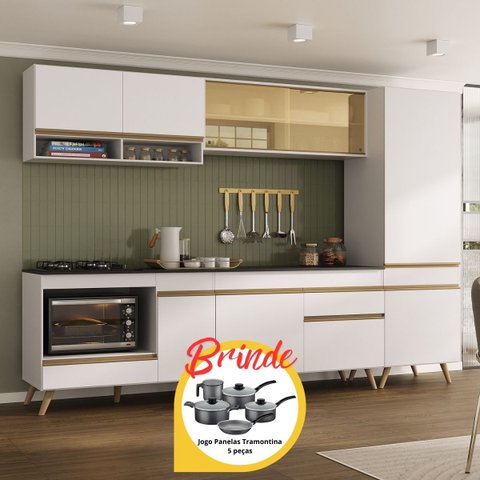Cozinha Completa c/Balcão para Cooktop Veneza MP2267 Multimóveis + Brinde Jogo de Panelas Tramontina
