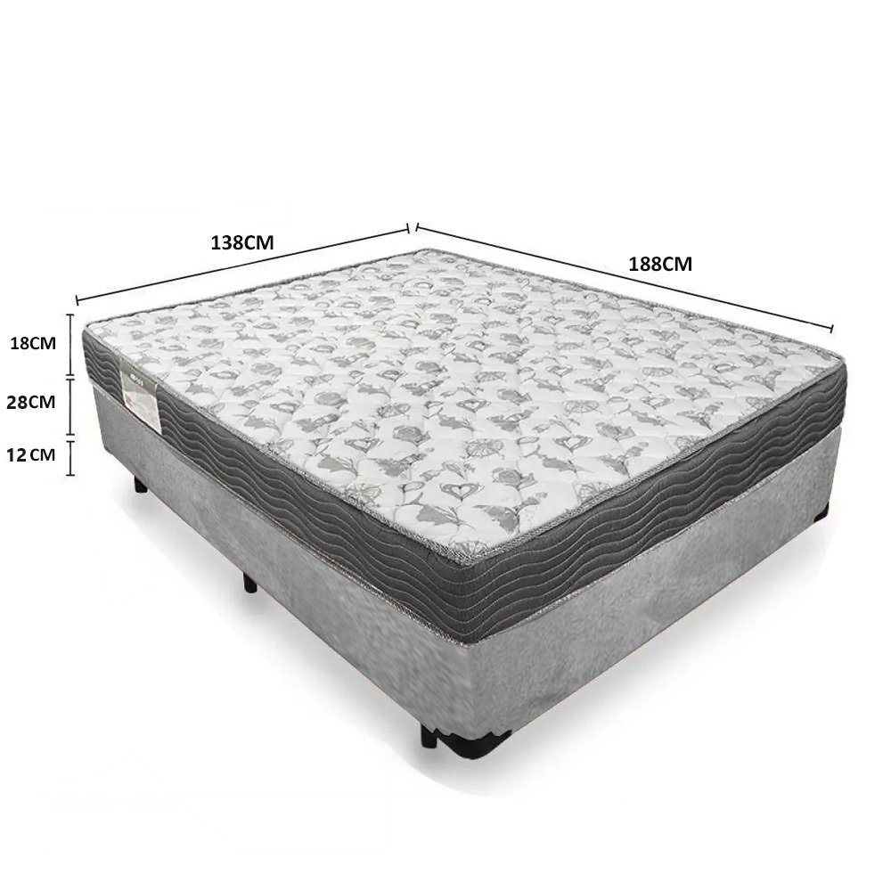 Cama Box Casal Suede + Colchão de Espuma D33 - Sereneprime - 138cm