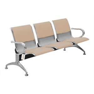 Cadeira Longarina com Est Cromada 3 Lugares Colors Bege