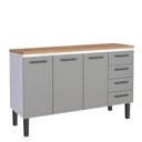 Ver imagem 1 de Balcão de Aço com Tampo Madeira 144x91x52cm 3 Portas 4 Gavetas Juno 150 Cozimax Cinza/jequitiba