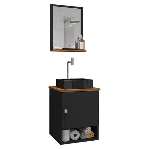 Conjunto de Banheiro com Gabinete 1 Porta, Cuba com Valvula, Torneira e 1 Espelheira Lima