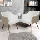 Ver imagem 2 de Kit 02 Poltronas Jade Tressê Pés Palito Corano Bege/Algodão Cinza - Nexta Casa