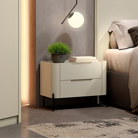 Mesa de Cabeceira 51cm com 2 Gavetas e Pés em Metal 100% MDF