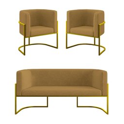 Kit 2 Poltronas + Sofá 2 Lugares Base de Metal Gold Balaqui - 1