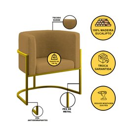 Kit 2 Poltronas + Sofá 2 Lugares Base de Metal Gold Balaqui - 7