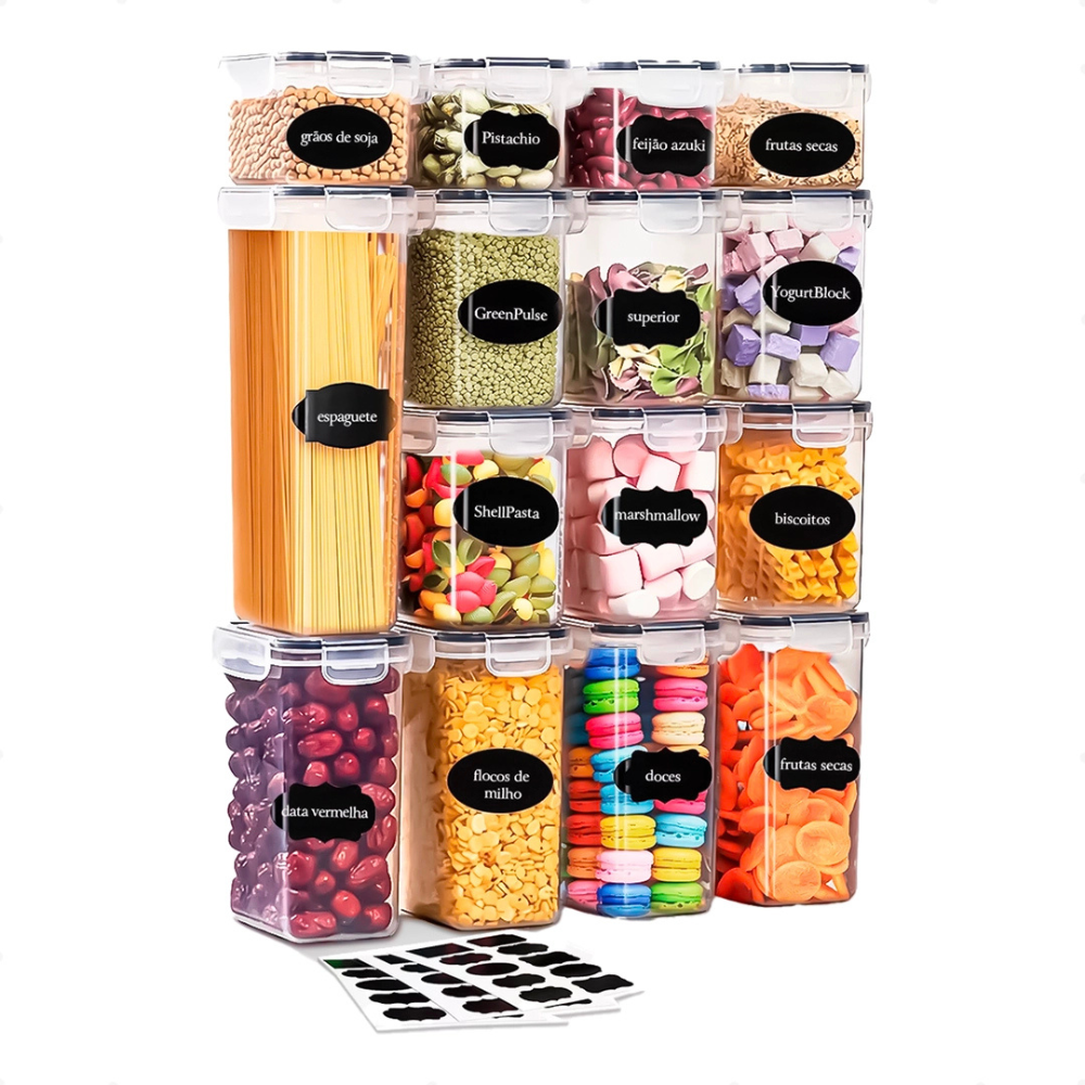 Kit 15 Potes com Tampa de Silicone Herméticos - 1